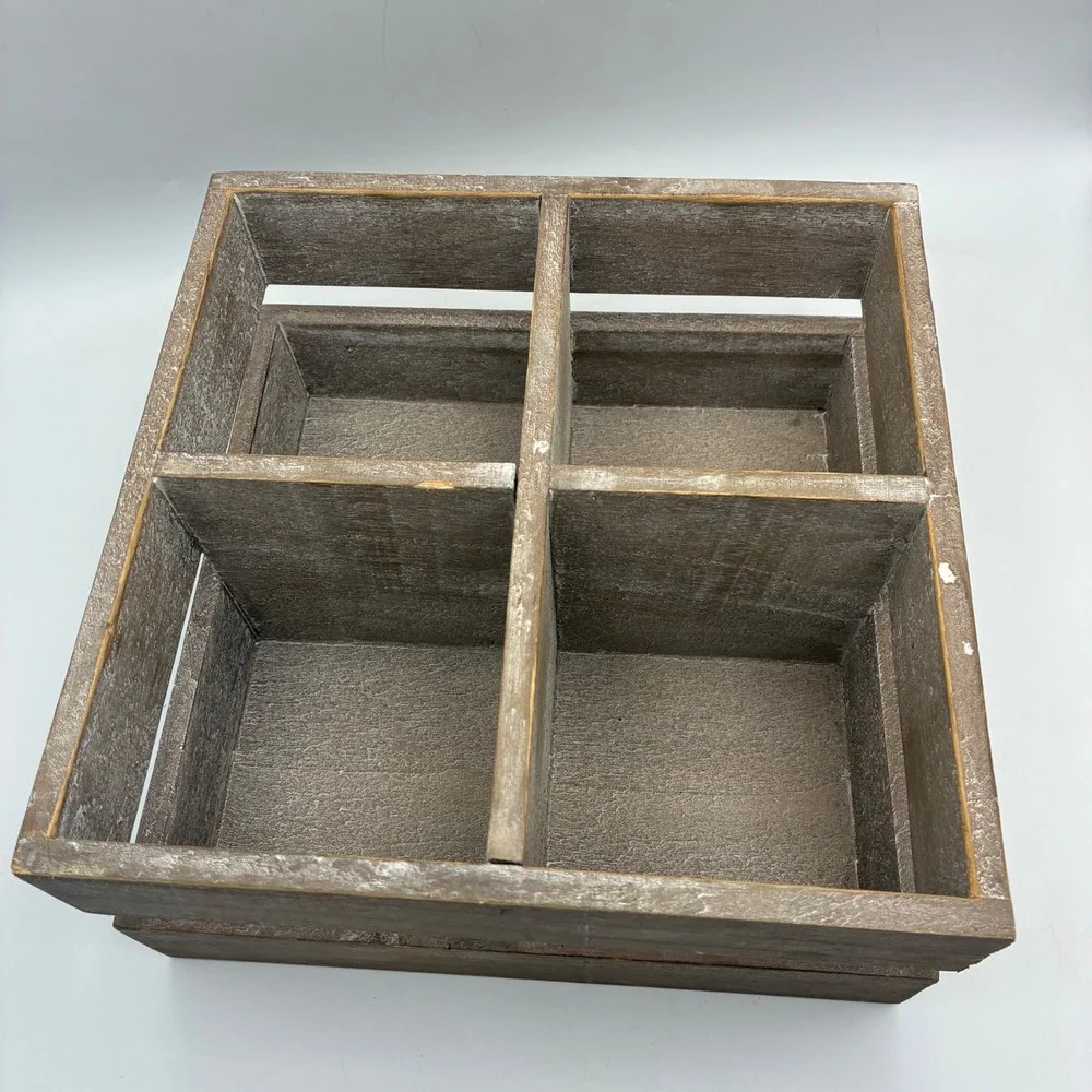 Rustic Wood 4 Compartment Organizer Caddy Brown Distressed Farmhouse
